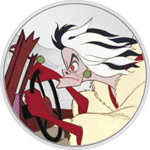 1 Unze Silber Disney 101 Dalmatiner - Cruella de Vil 2022 (Auflage: 2.000 | coloriert | Polierte Platte)