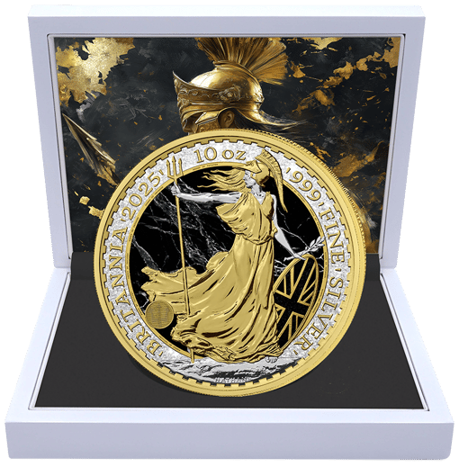 10 Unze Silber Black Marble Britannia Iced Out 2025 (Auflage: 50 | teilvergoldet)