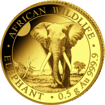 0,5g Gold Somalia Elefant 2025 (Polierte Platte)