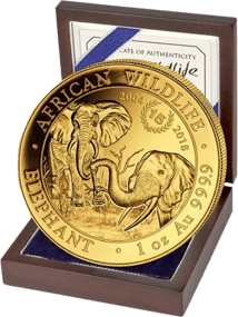 1 Unze Gold Somalia Elefant 2004-2018 (Jubiläumsausgabe: 15 Jahre | Auflage: 150)