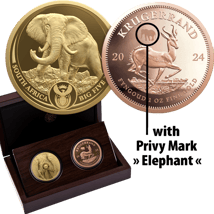 2 x 1 Unze Gold Big Five III & Krügerrand Satz Privymark Elefant 2024 (Auflage: 100 | Polierte Platte)