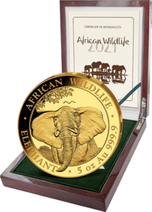 5 Unze Gold Somalia Elefant 2021 PP (Auflage: 50 | Polierte Platte)