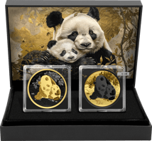 China Panda Silber Set 2024 (Auflage: 50 | Blattgold | Ruthenium)