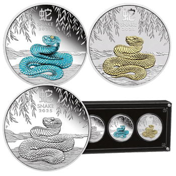 3 x 1 Unze Silber Set Lunar III Schlange 2025 (Auflage: 1.500 | Polierte Platte)