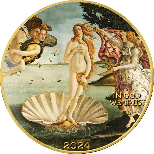 1 Unze Silber Eagle 2024 Botticelli (Auflage: 100 | teilvergoldet)